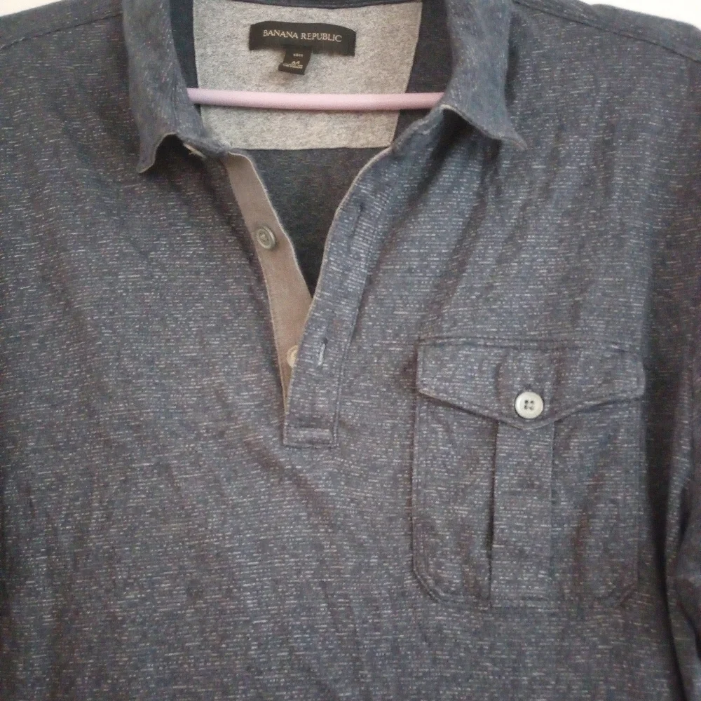 Banana Republic Charcoal Navy Short Sleeve Shirt Men Size Tall Medium